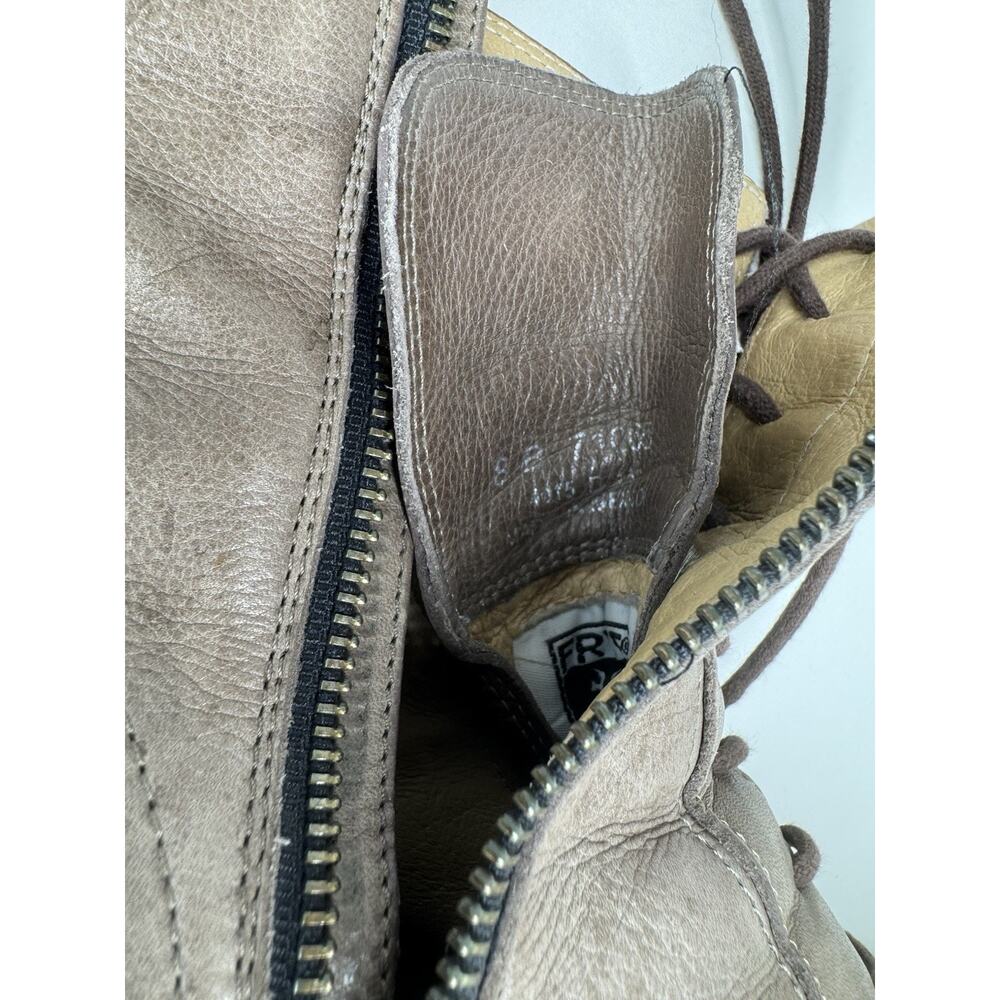 Frye Women’s Size 8 Lace Up Courtney Combat Gray Taupe Boot Block Heels Grunge - Picture 11 of 12